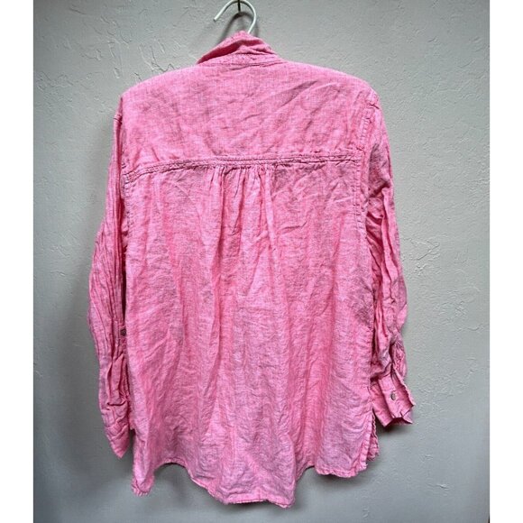 Sigrid Olsen Women's Plus Size 1X Red Linen Roll-Tab Sleeve Button-Up Blouse - Picture 2 of 7